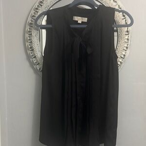 LOFT Black Sleeveless Tie-Neck Pleated Top